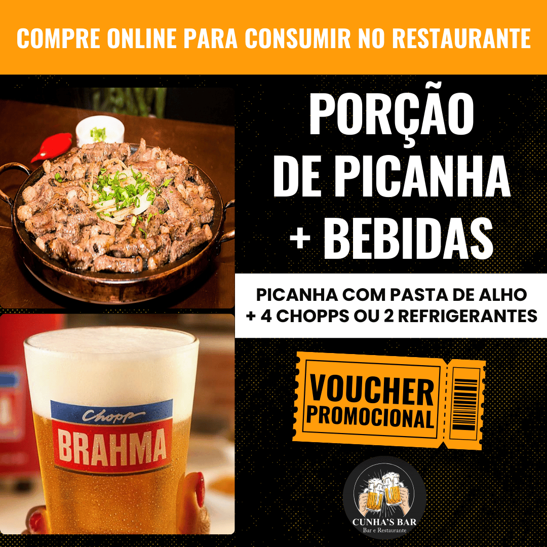 2. Porção de Picanha com pasta de alho + 4 Bebidas