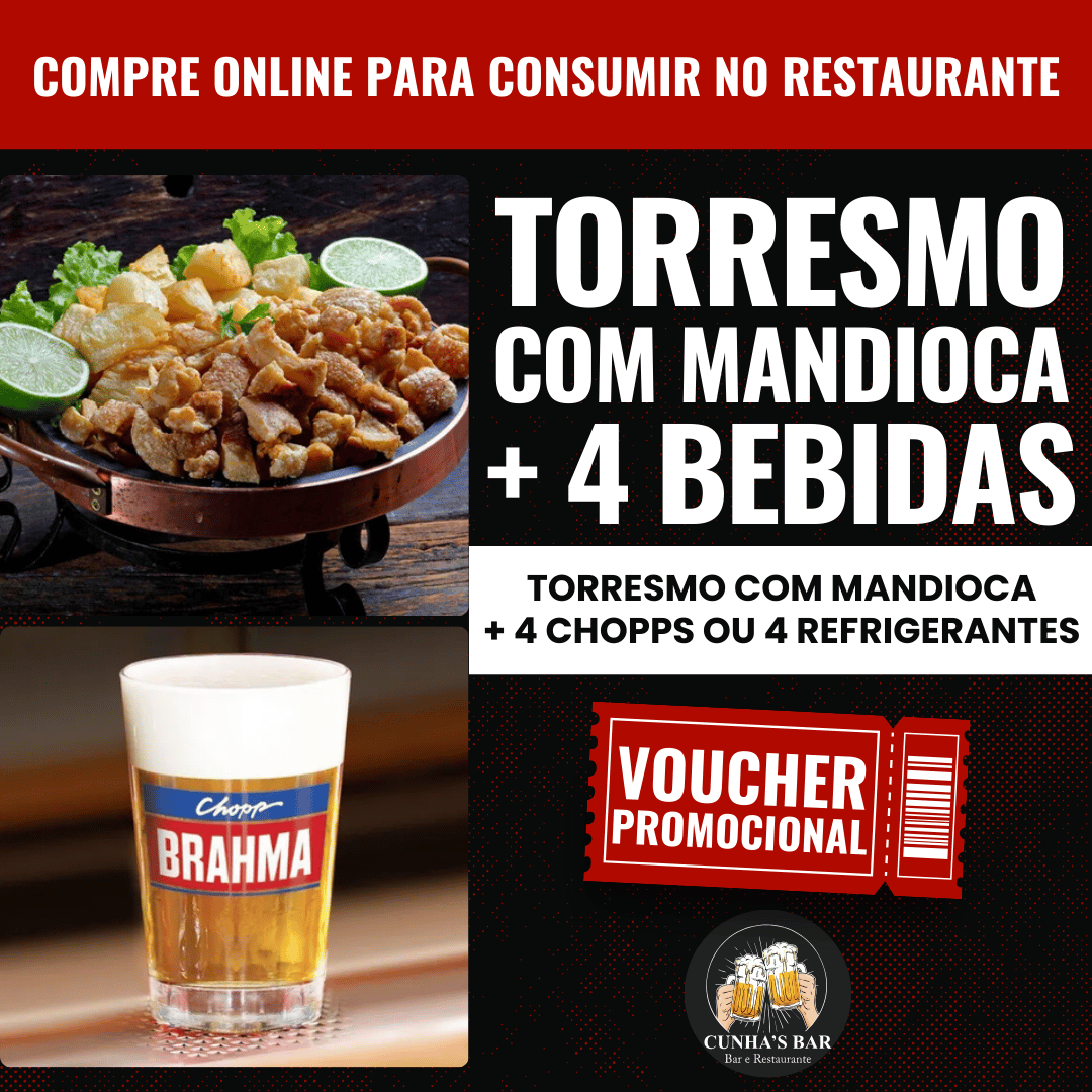 3. Torresmo com mandioca + 4 bebidas