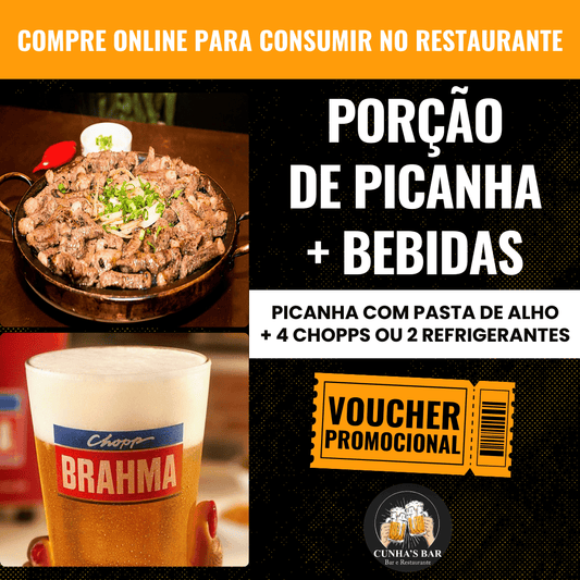 2. Porção de Picanha com pasta de alho + 4 Bebidas